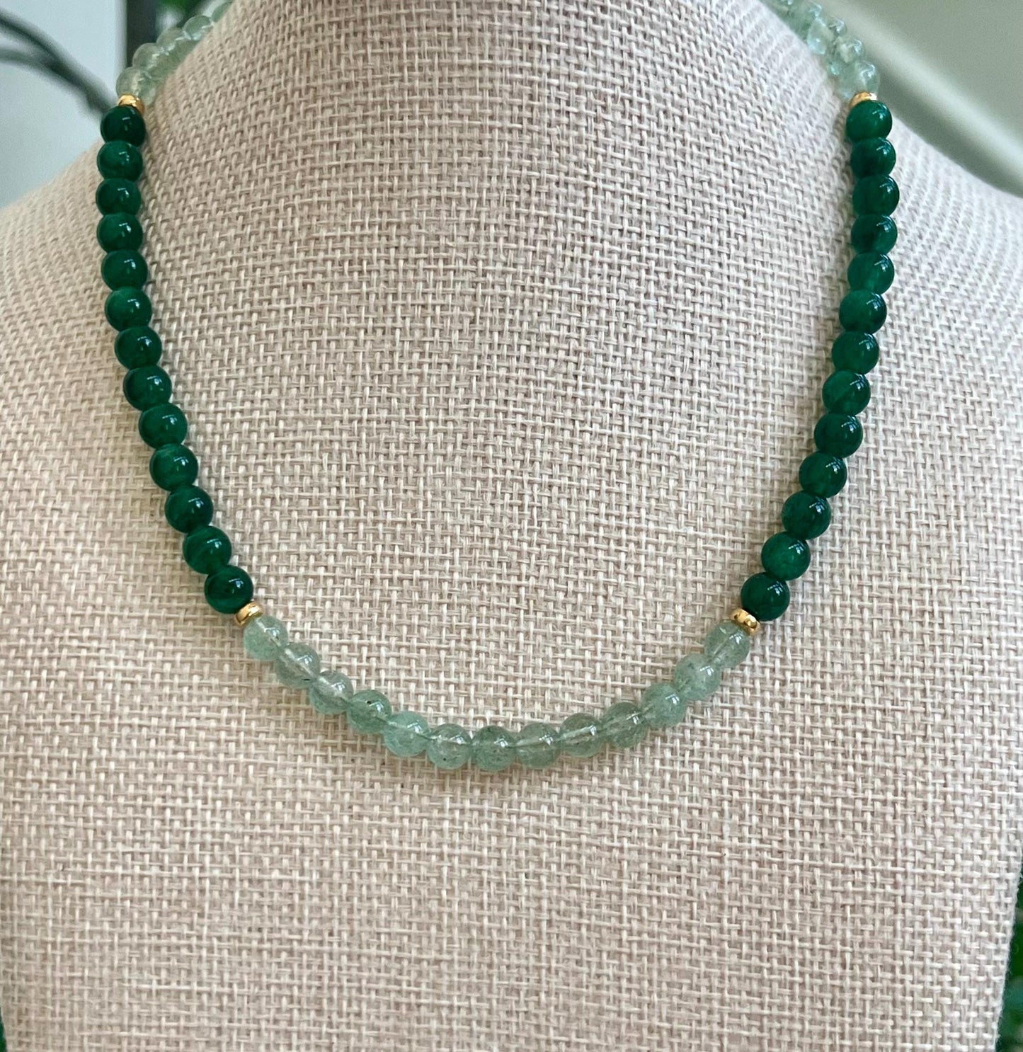 Green Strawberry Quartz and Green Mica Beaded Necklace