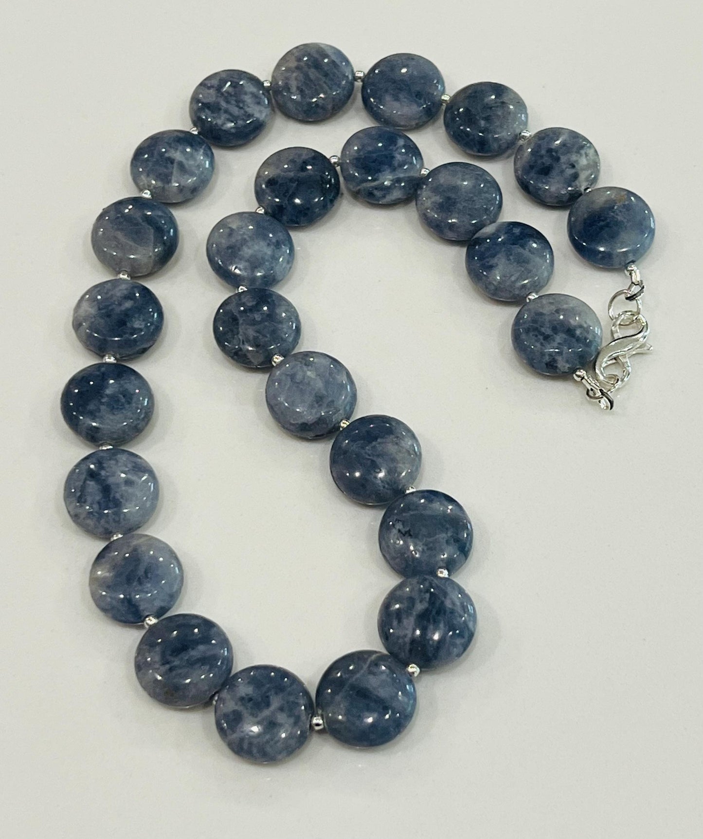 Iolite Beaded Necklace Sterling Silver Infinity Clasp Gorgeous Coin Iolite Stones Natural Iolite and Silver Layering Statement Necklace