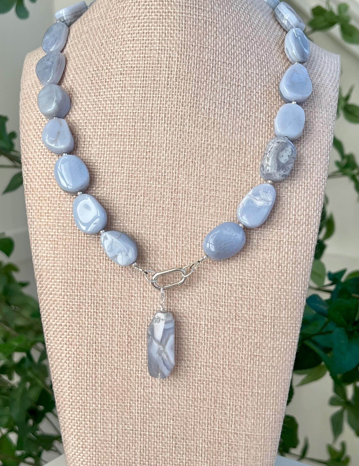 Blue Lace Agate Beaded Necklace