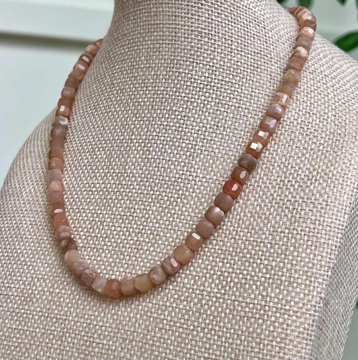 Peach Moonstone Beaded Necklace