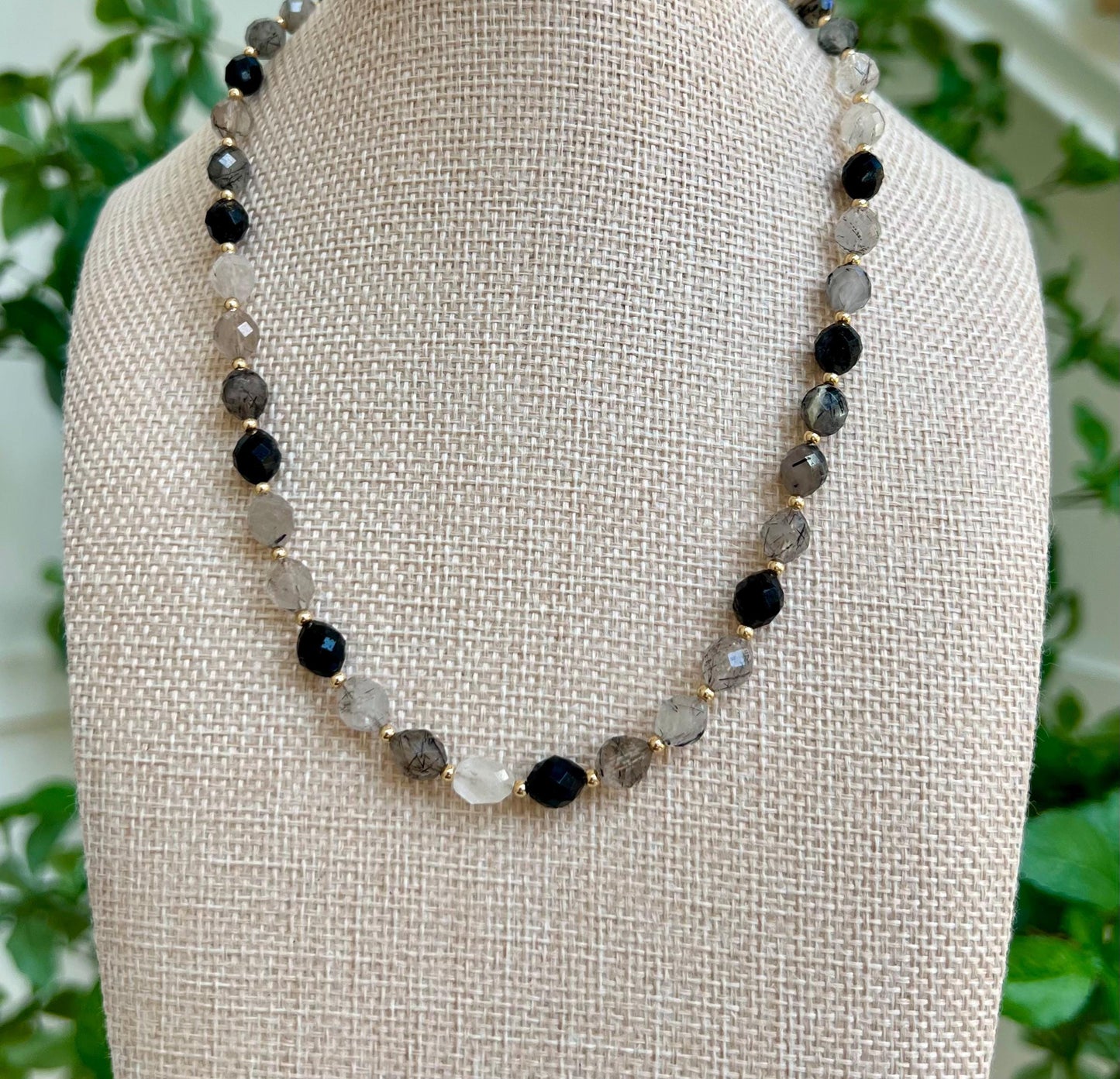 Black Rutilated Quartz Beaded Necklace