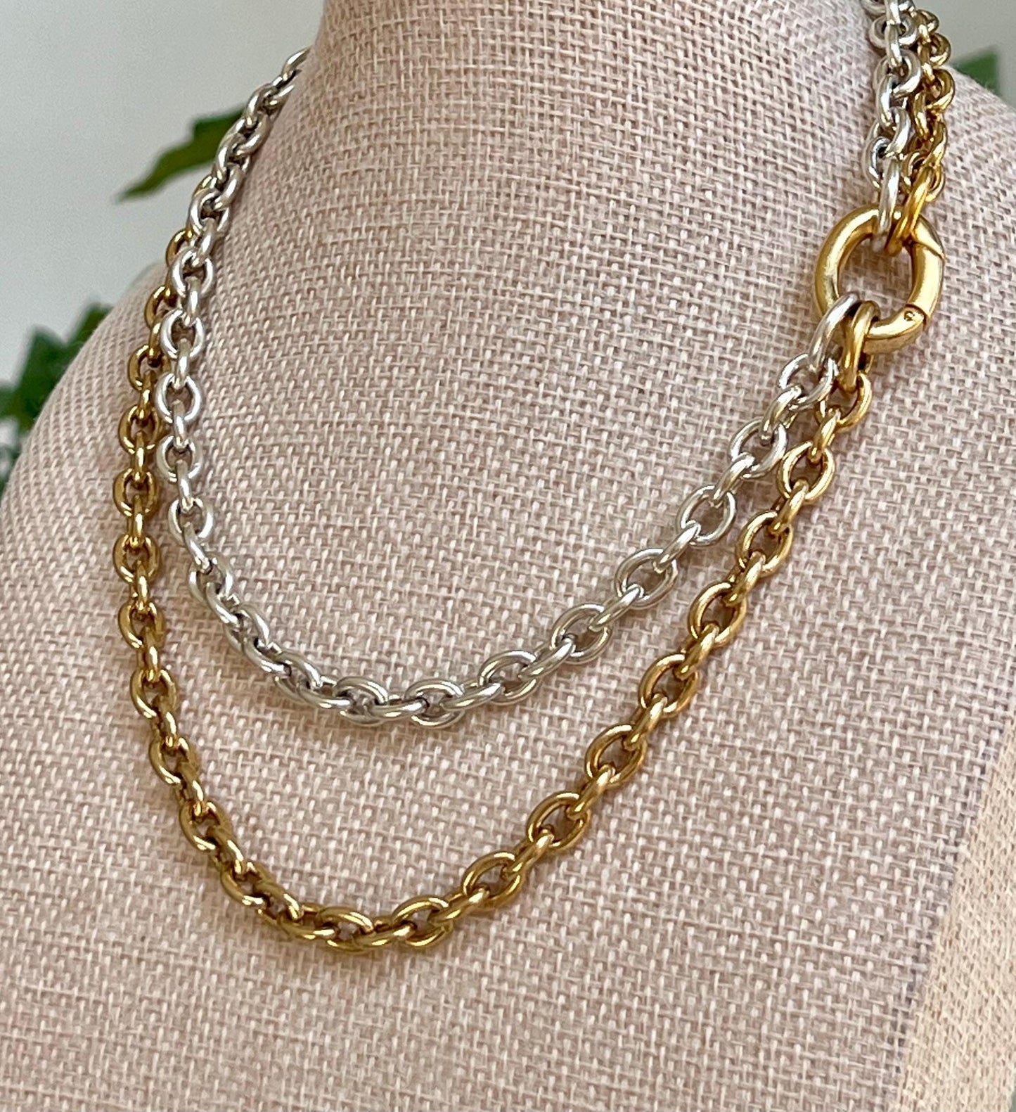 Gold and Silver Heavy Cable Chain Necklace, High Quality Mixed Metals Necklace