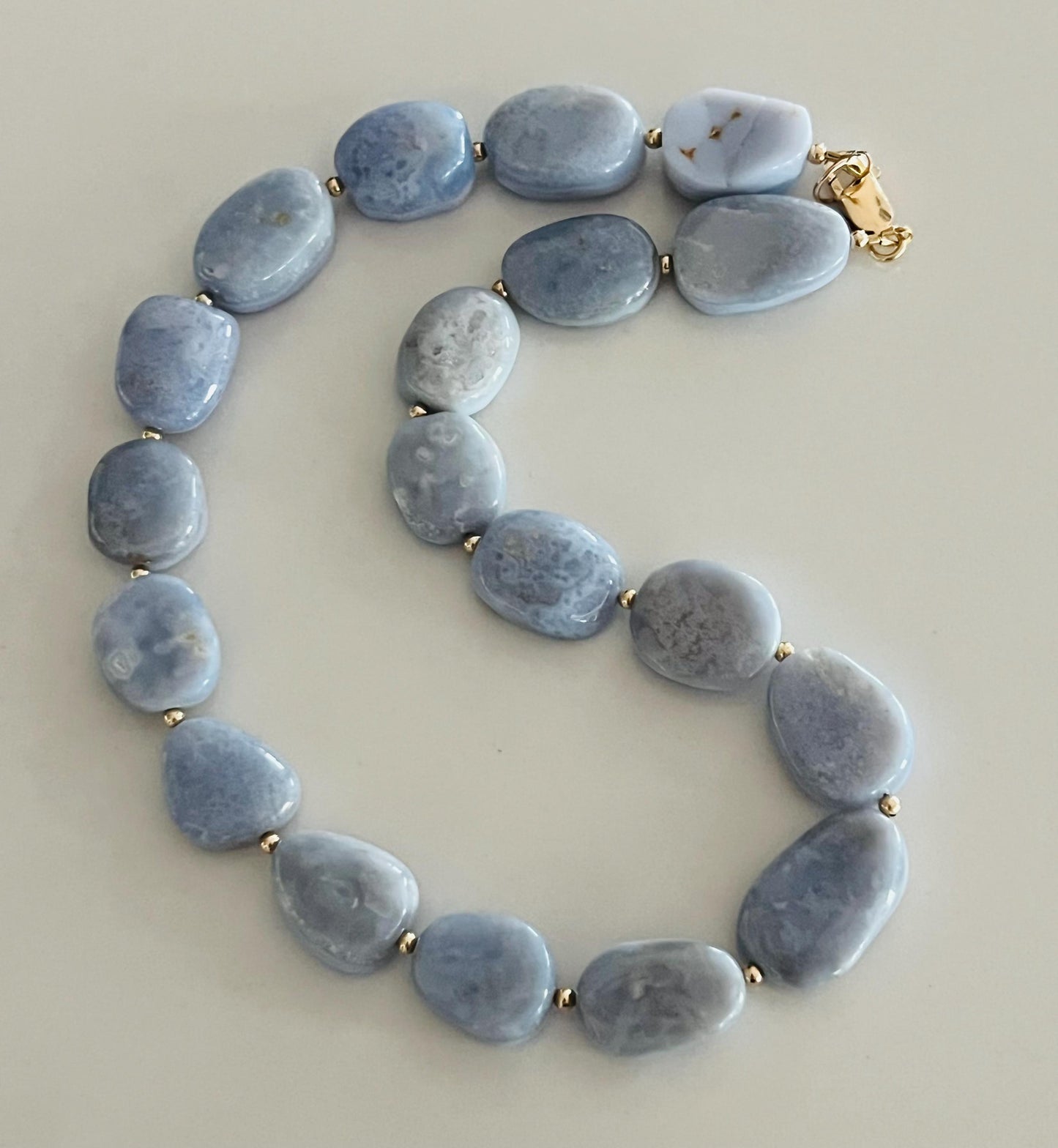 Blue Lace Agate 18k Gold Filled Clasp/Beads Necklace: Freeform Gemstone Statement Necklace