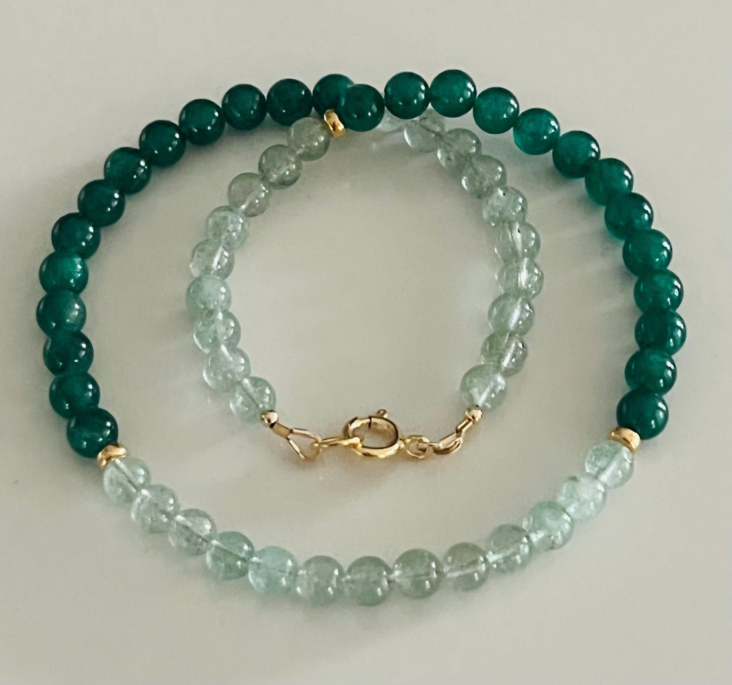 Green Strawberry Quartz and Green Mica Beaded Necklace