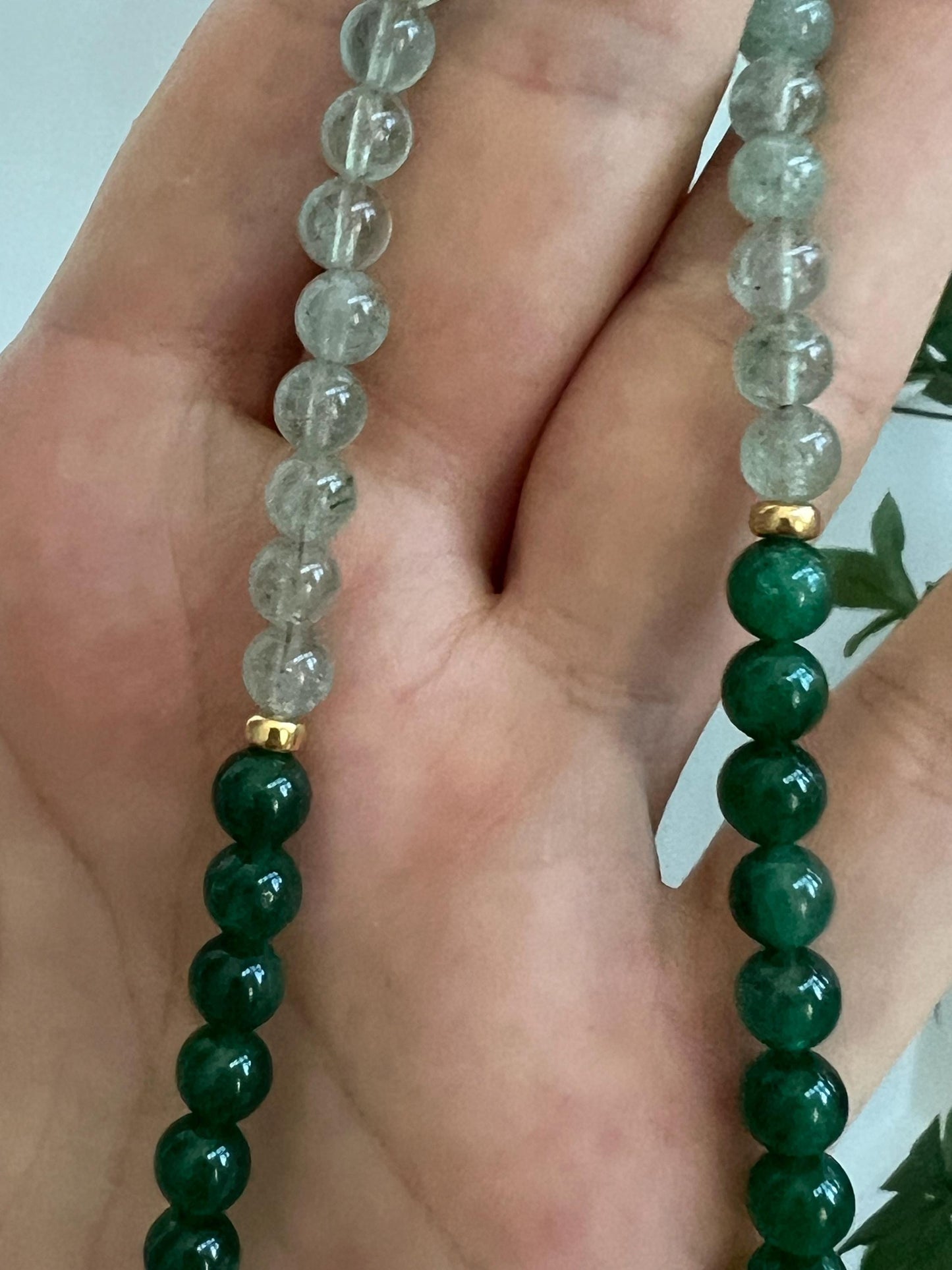 Green Strawberry Quartz and Green Mica Beaded Necklace