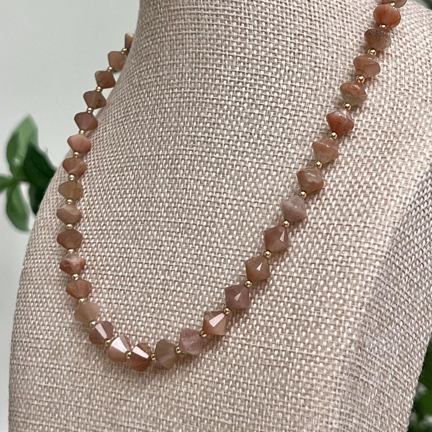 Peach Moonstone Beaded Necklace