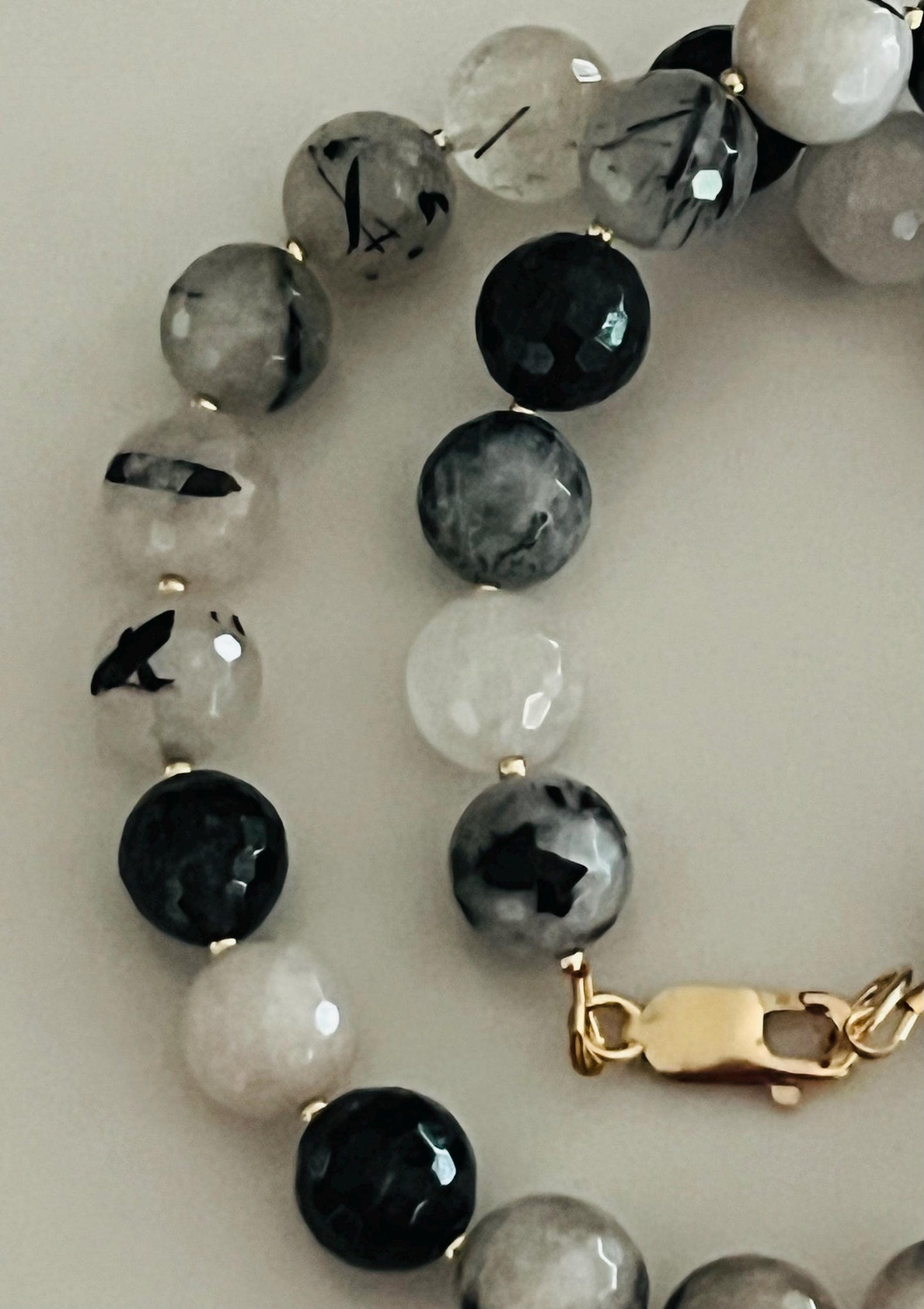 Black Tourmalinated Quartz Beaded Necklace