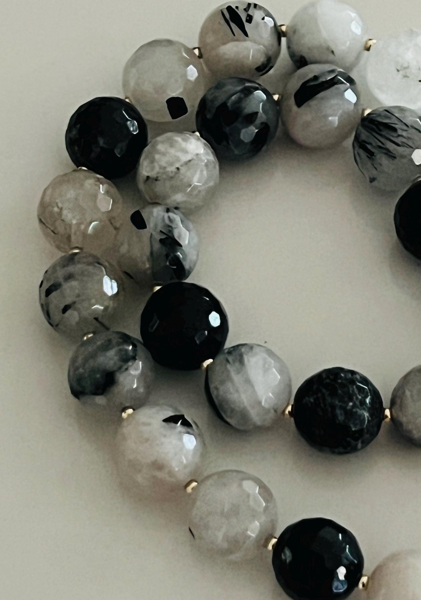 Black Tourmalinated Quartz Beaded Necklace