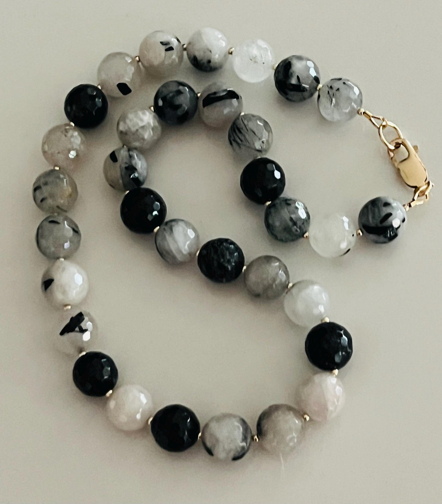 Black Tourmalinated Quartz Beaded Necklace