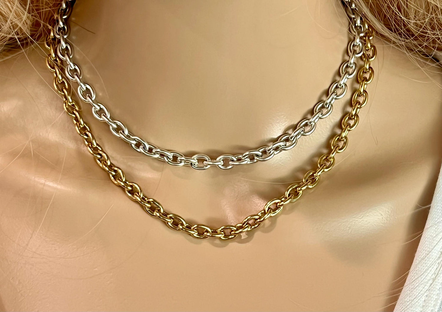 Gold and Silver Heavy Cable Chain Necklace, High Quality Mixed Metals Necklace
