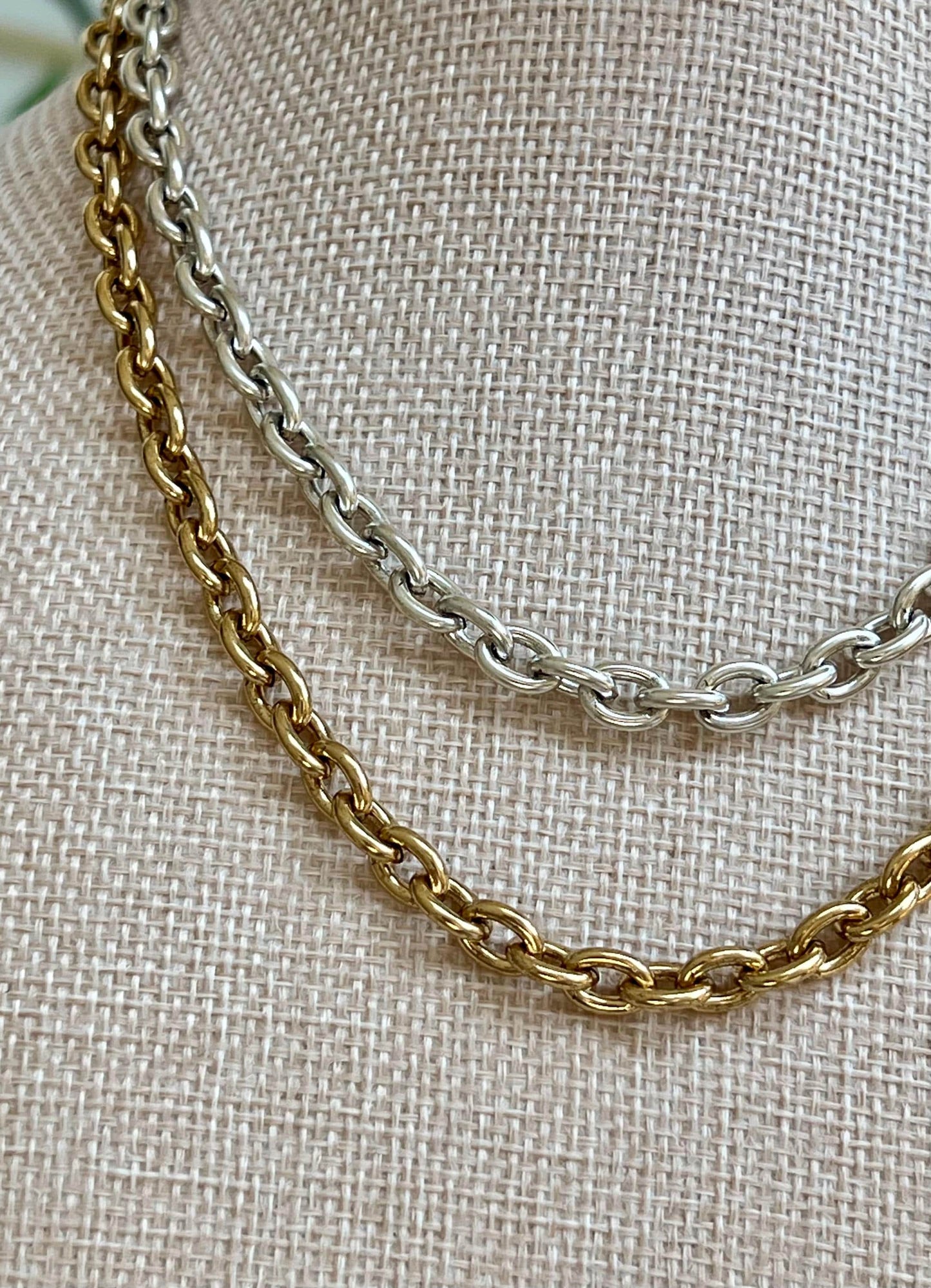 Gold and Silver Heavy Cable Chain Necklace, High Quality Mixed Metals Necklace