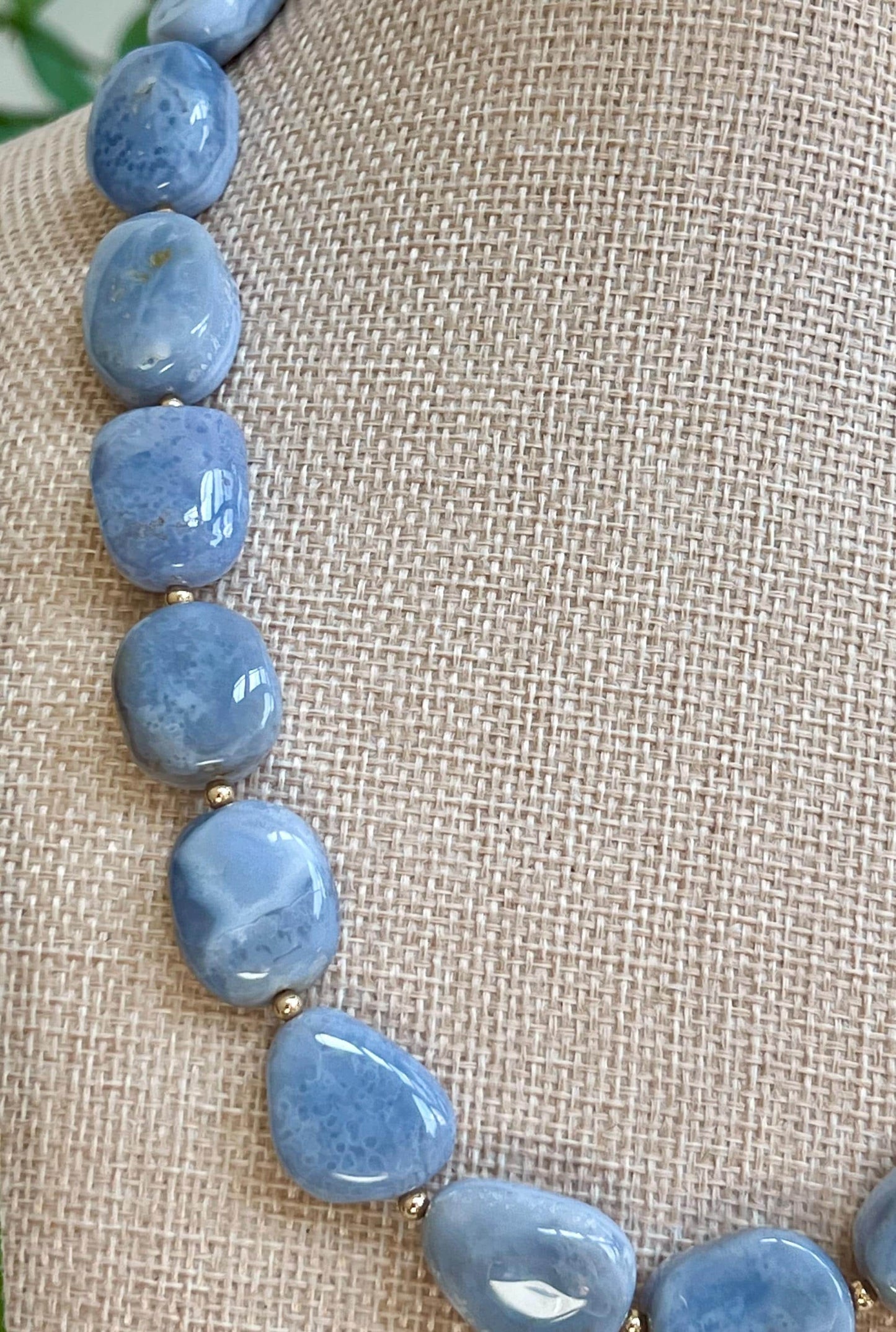 Blue Lace Agate 18k Gold Filled Clasp/Beads Necklace: Freeform Gemstone Statement Necklace