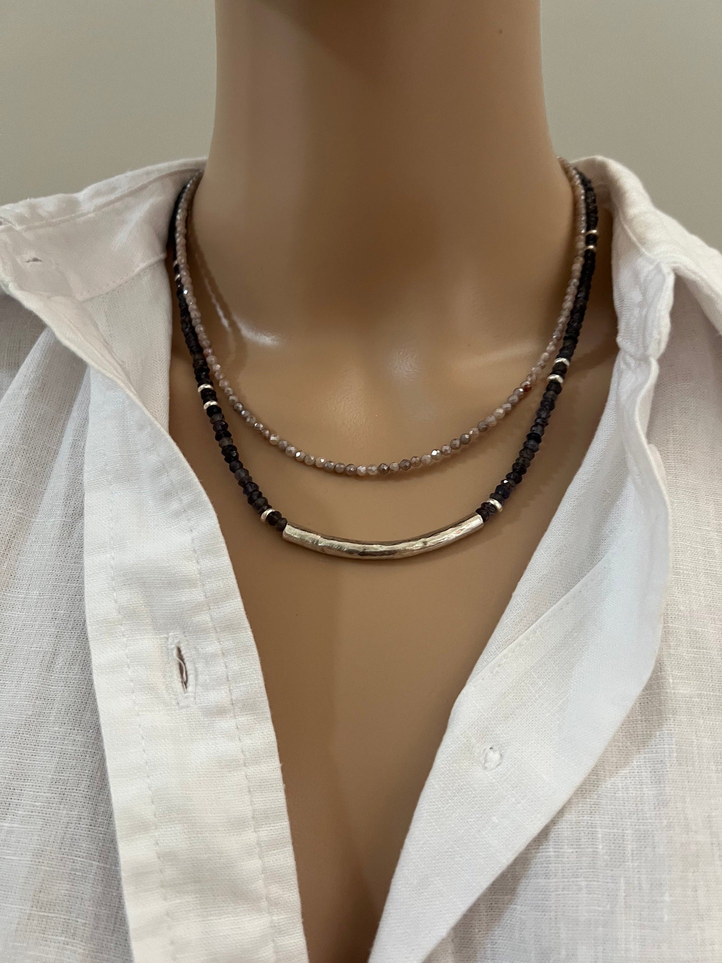 Iolite Mystic Moonstone Two Strand Beaded Necklace