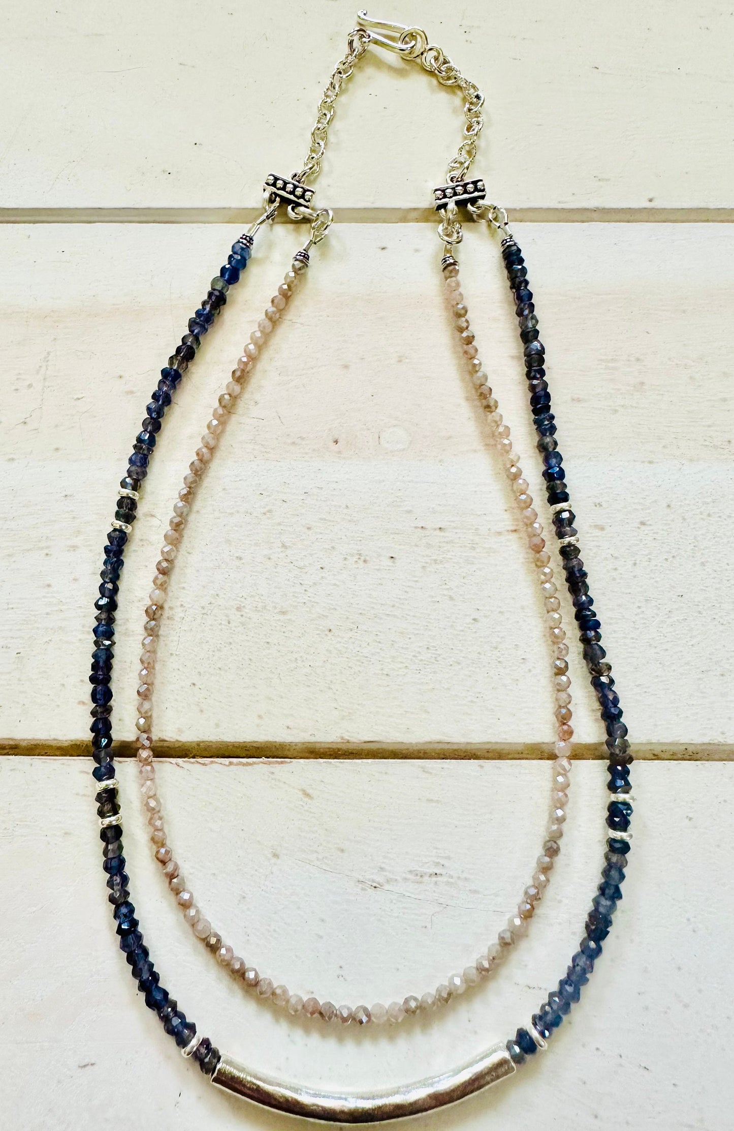 Iolite Mystic Moonstone Two Strand Beaded Necklace