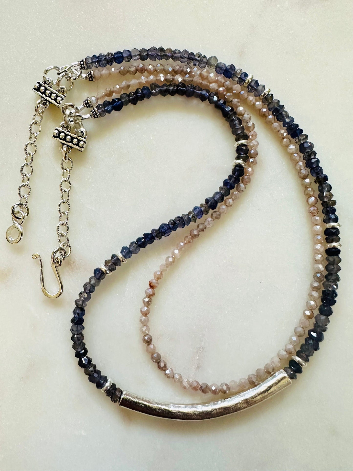 Iolite Mystic Moonstone Two Strand Beaded Necklace
