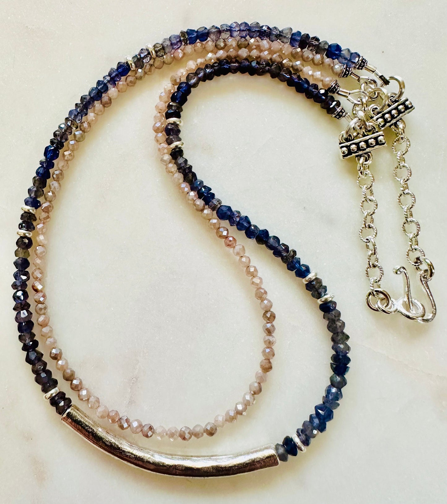 Iolite Mystic Moonstone Two Strand Beaded Necklace
