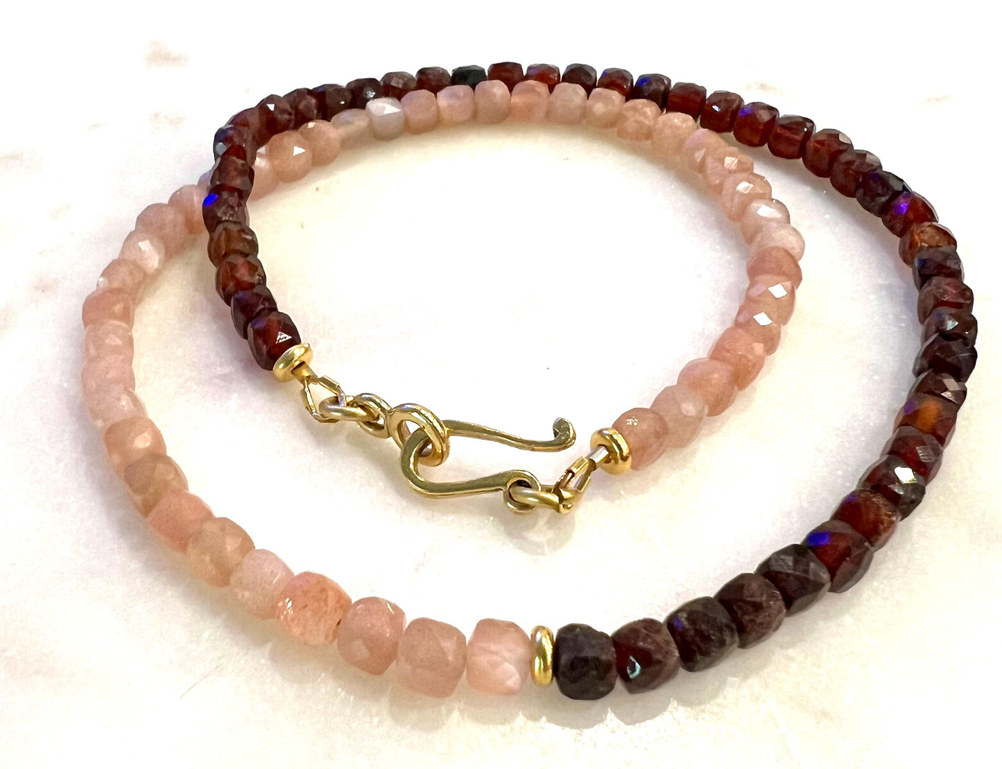 Sunstone and Hessonite Beaded Necklace