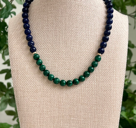 Malachite and Lapis Beaded Necklace