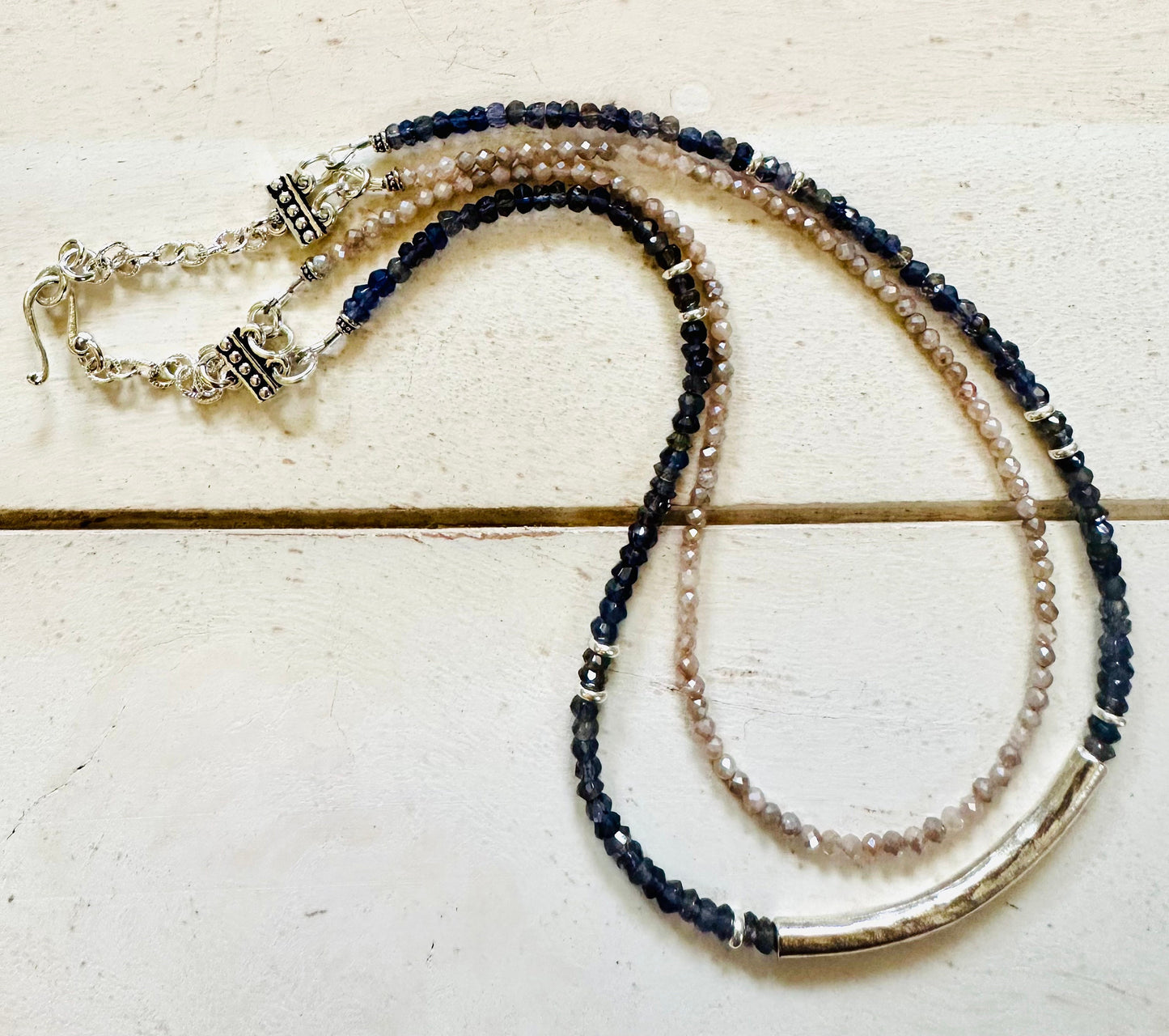Iolite Mystic Moonstone Two Strand Beaded Necklace