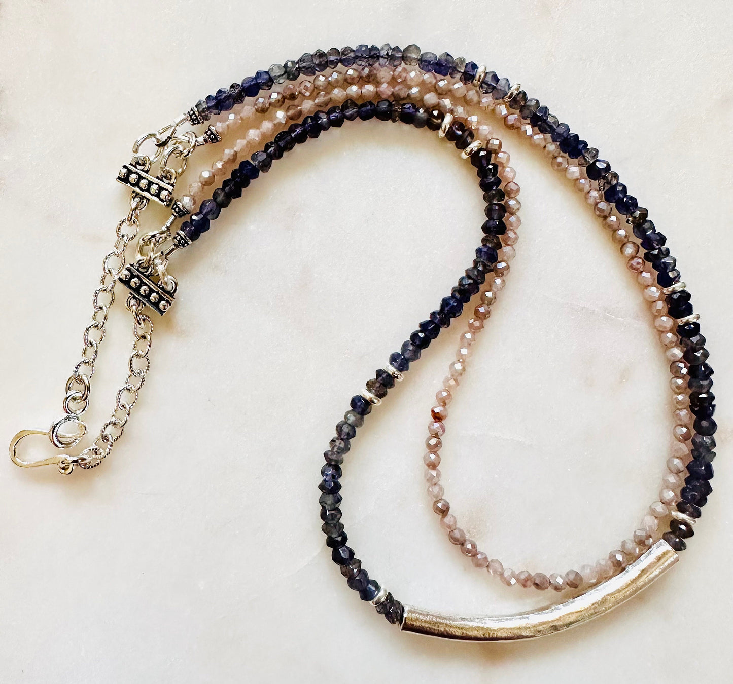 Iolite Mystic Moonstone Two Strand Beaded Necklace