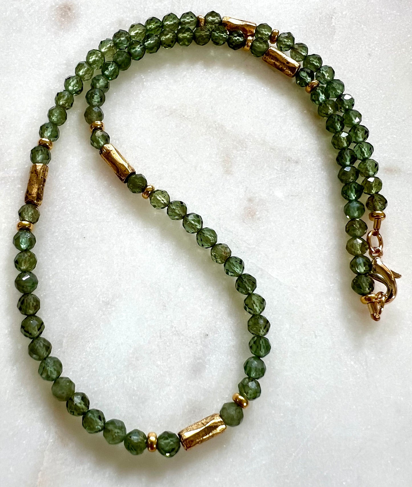 Apatite Beaded Layering Necklace Gold Vintage Looking Beads Green Apatite 18k Gold Filled Clasp Bohemian Semi-Precious Gemstone Necklace