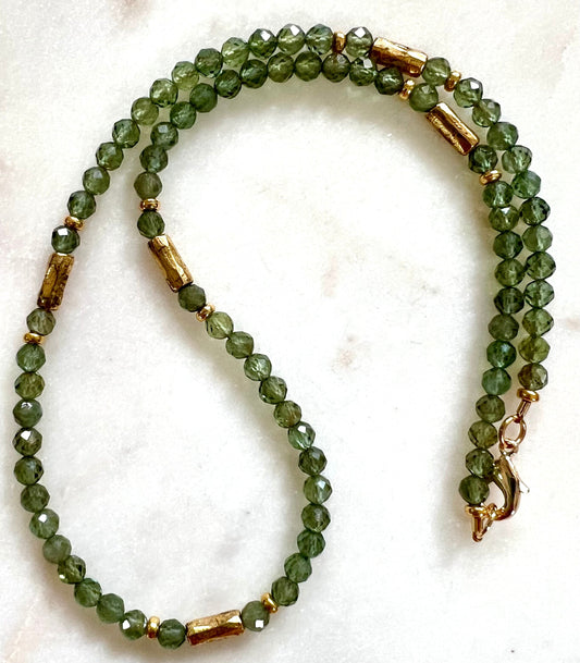 Apatite Beaded Layering Necklace Gold Vintage Looking Beads Green Apatite 18k Gold Filled Clasp Bohemian Semi-Precious Gemstone Necklace