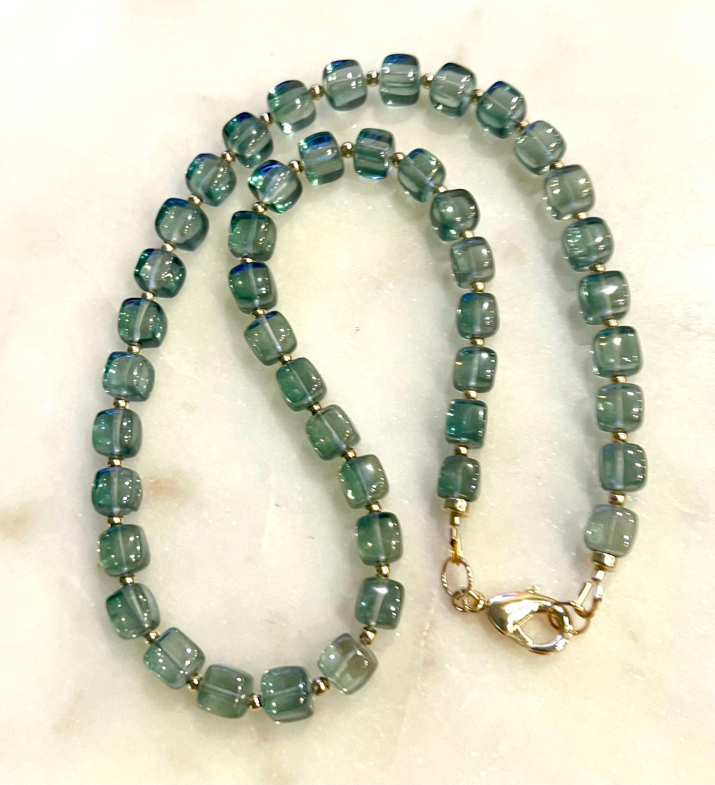Green Quartz Beaded Necklace with 18k Gold Filled Clasp and Beads Sparkling Green Beaded Necklace Green Quartz Layering Necklace
