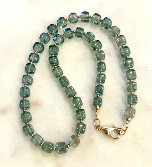 Green Quartz Beaded Necklace with 18k Gold Filled Clasp and Beads Sparkling Green Beaded Necklace Green Quartz Layering Necklace