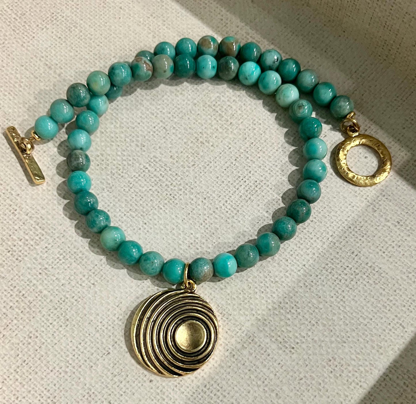 Chrysoprase Beaded Necklace: Gold Swirl Pendant, Bohemian Style