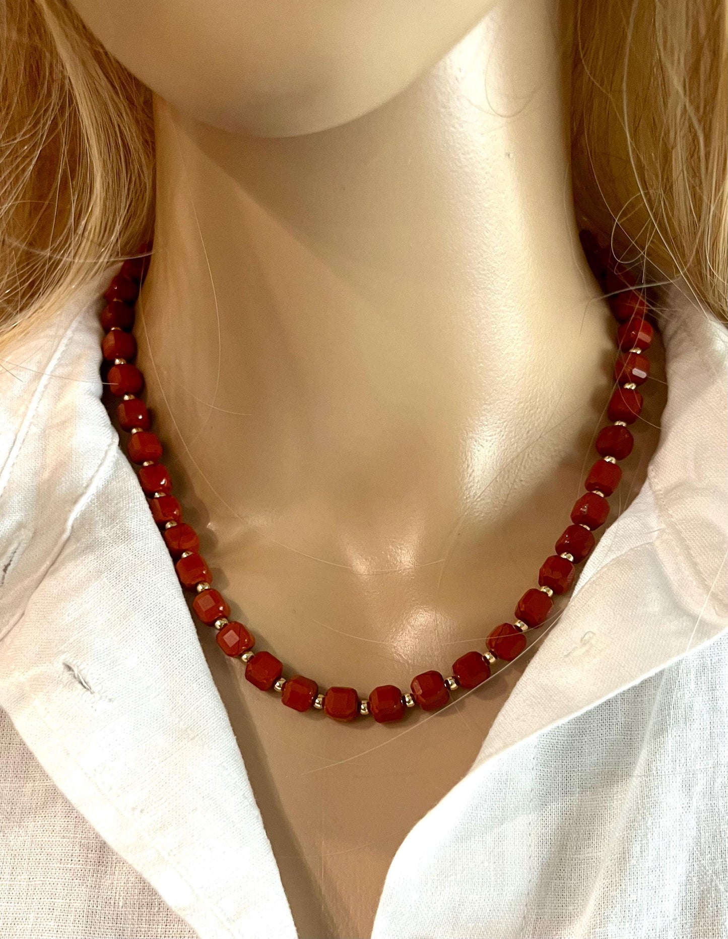 Red Jasper Beaded Necklace: 18k Gold Filled, Gemstone Jewelry