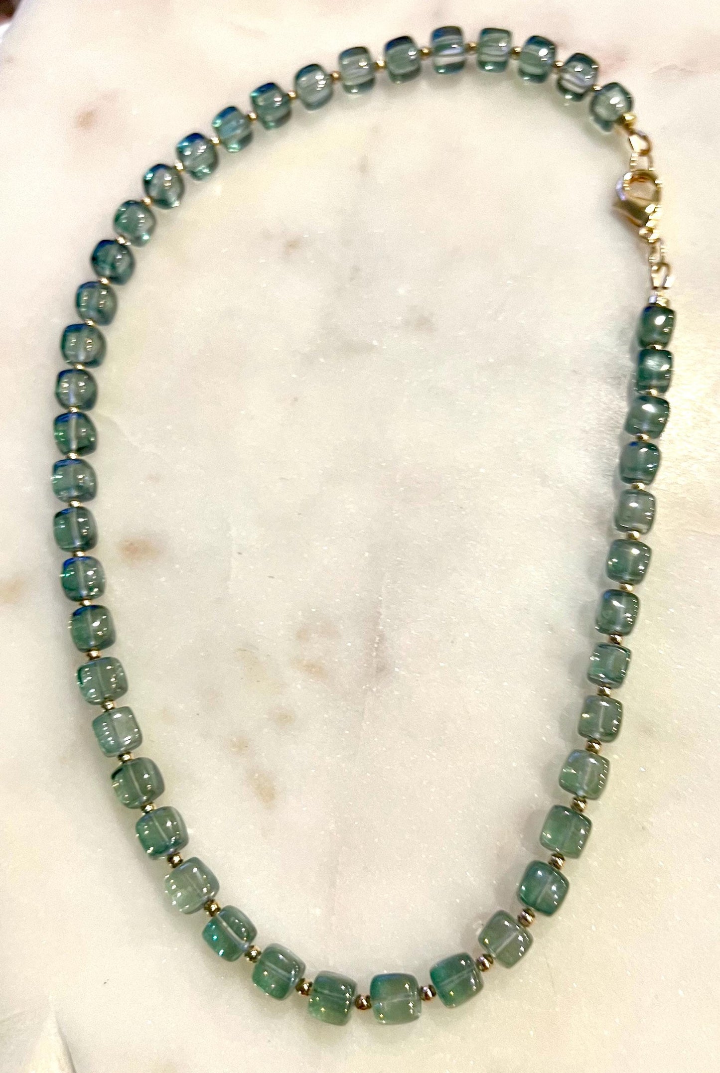 Green Quartz Beaded Necklace with 18k Gold Filled Clasp and Beads Sparkling Green Beaded Necklace Green Quartz Layering Necklace