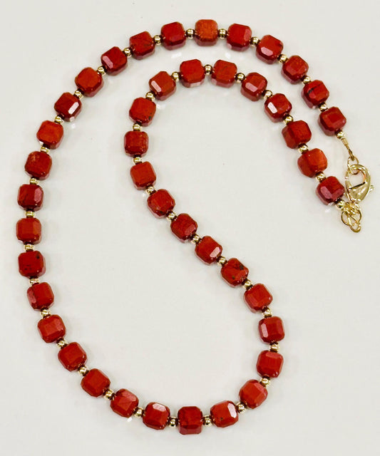 Red Jasper Beaded Necklace: 18k Gold Filled, Gemstone Jewelry