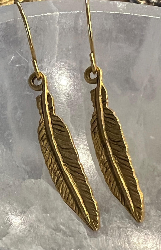 Gold Feather Drop Earrings: Non-Tarnish Boho Pendants
