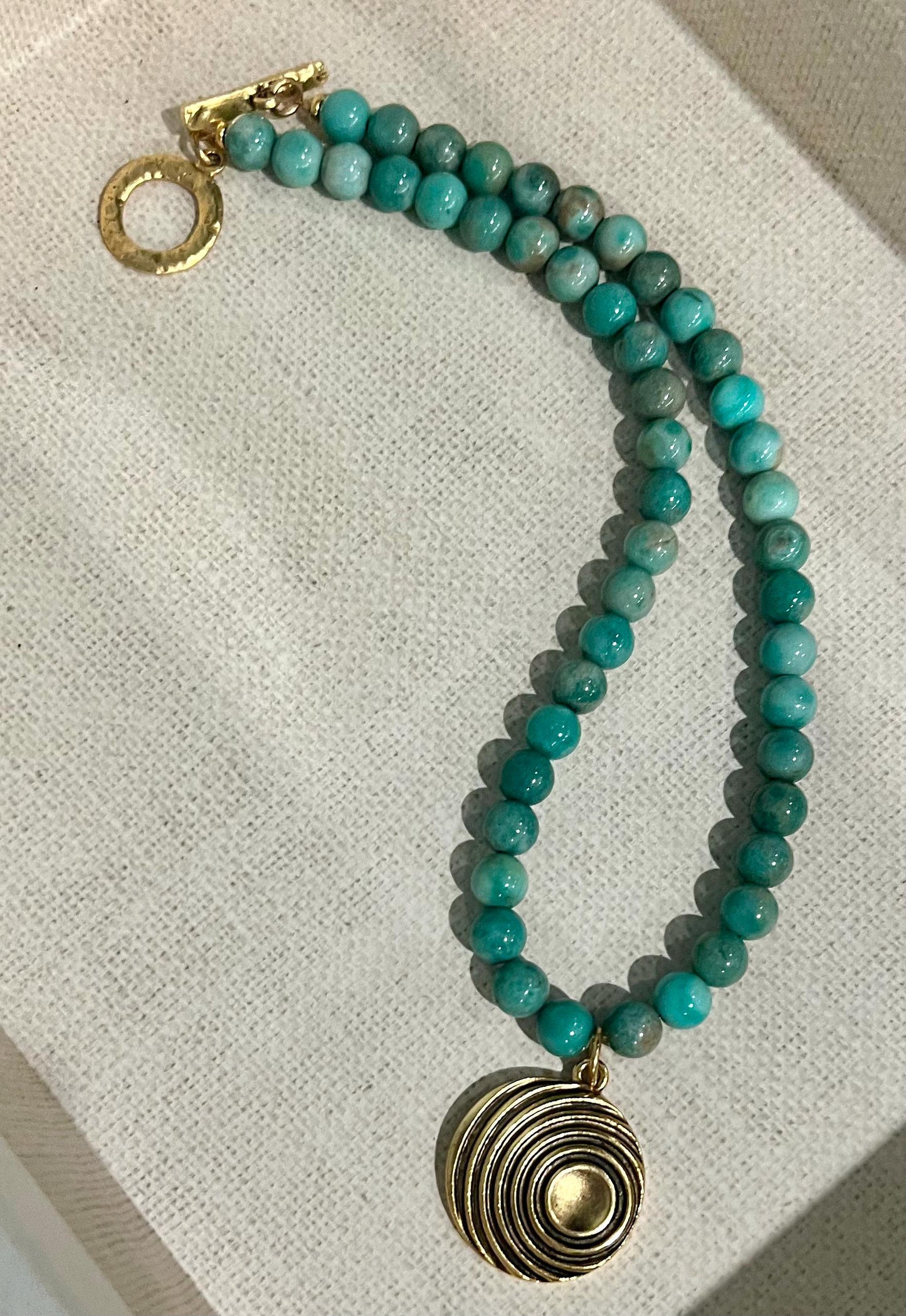Chrysoprase Beaded Necklace: Gold Swirl Pendant, Bohemian Style