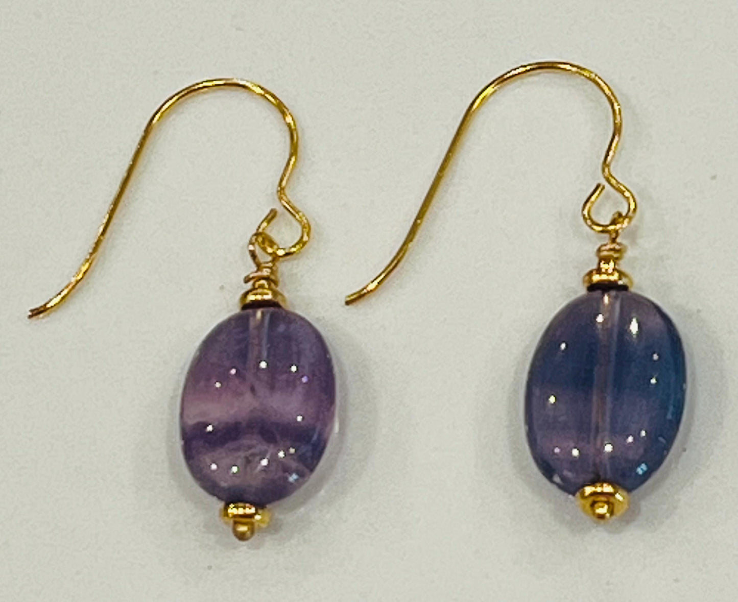 Fluorite Drop Earrings Purple Fluorite  Stones Beaded Boho Purple Fluorite Oval Earrings 1.5 inches in Length