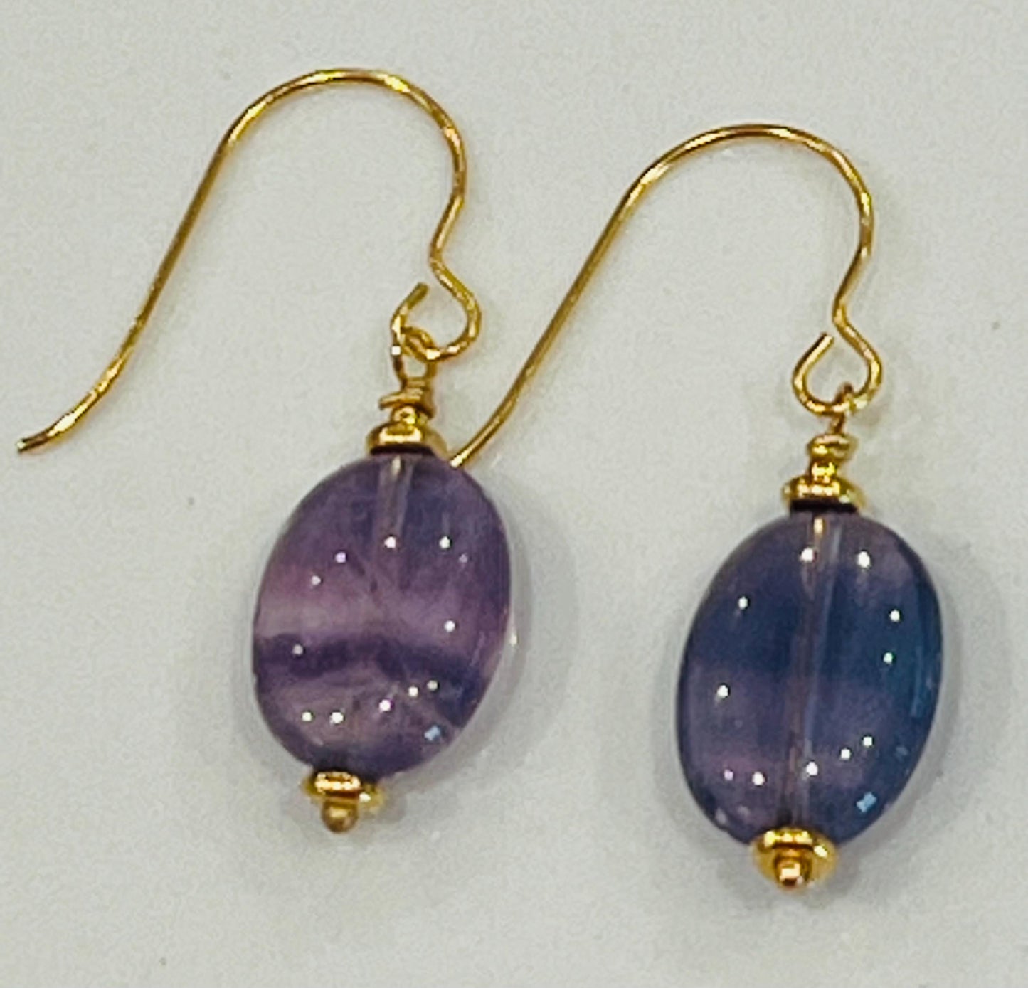 Fluorite Drop Earrings Purple Fluorite  Stones Beaded Boho Purple Fluorite Oval Earrings 1.5 inches in Length