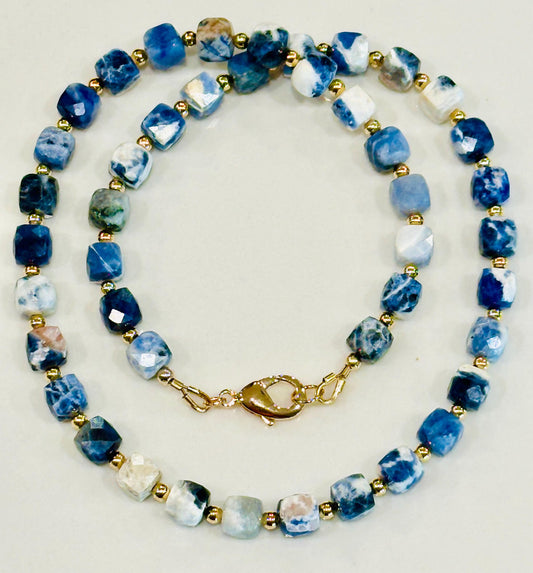 Faceted Sodalite Beaded Necklace: 18k Gold Filled Clasp