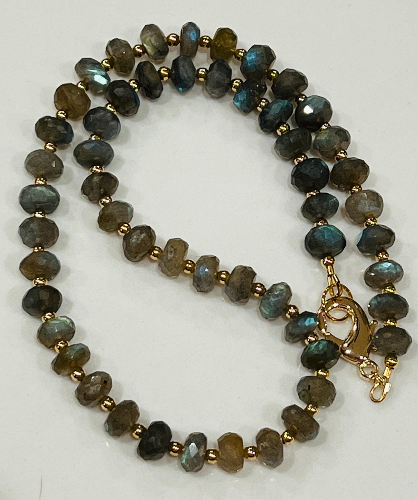 Labradorite Beaded Necklace 18k Gold Filled Clasp/Accent Beads Semi-Precious Natural Gemstone Necklace Layering 8mm Rondelle Faceted Stones