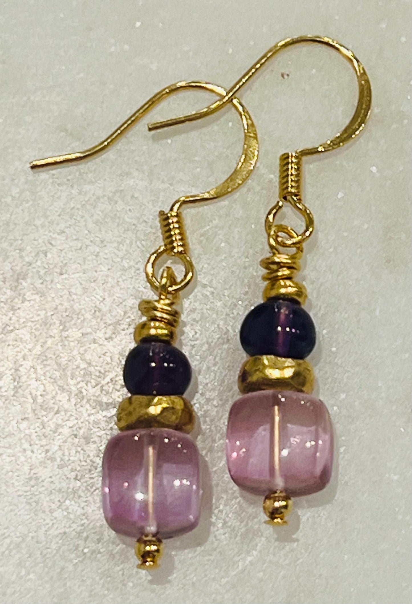 Amethyst and Pink Quartz Beaded Earrings Purple Drop Small Earrings 1.25 inch Drop Earrings