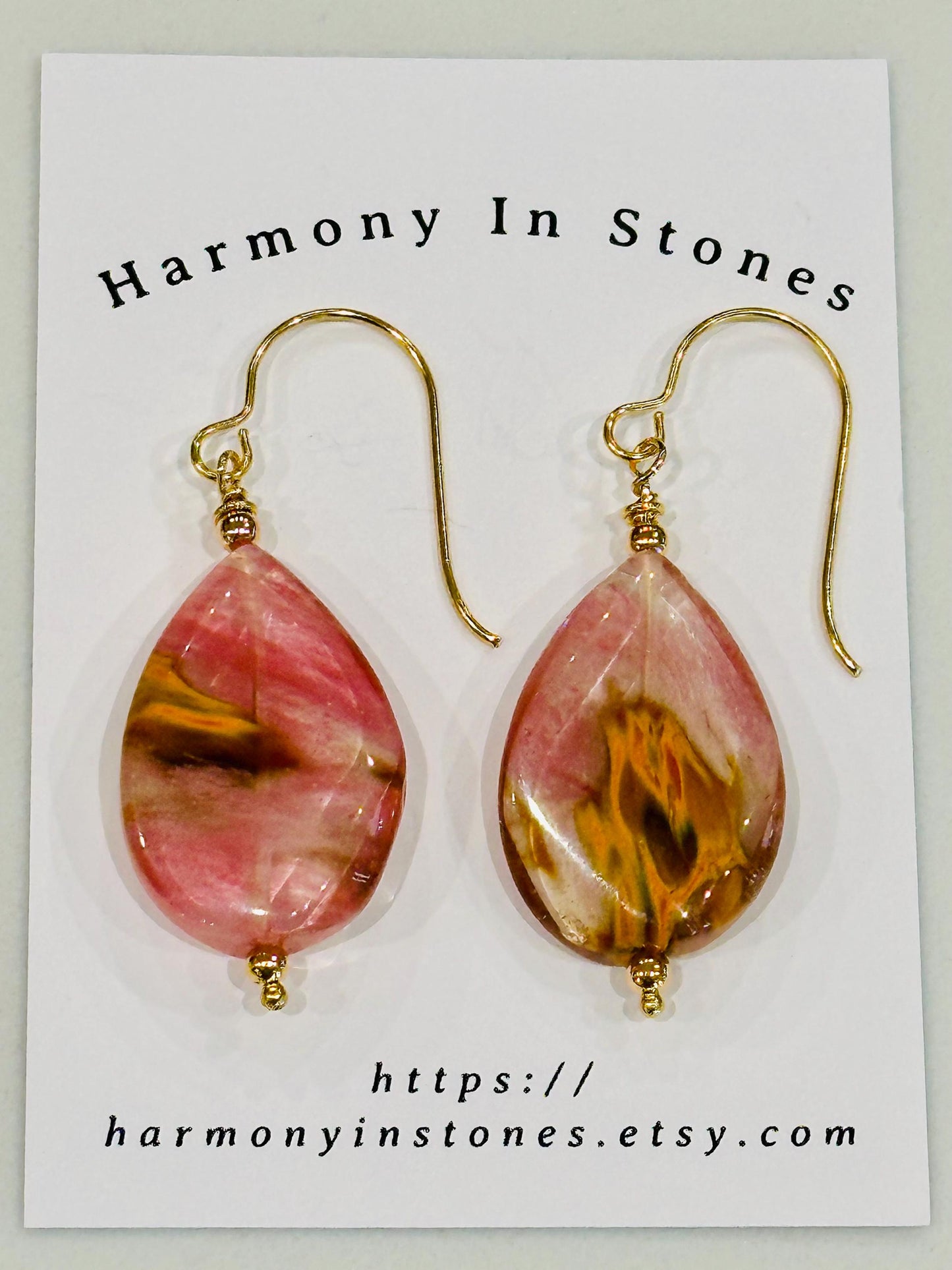 Cherry Quartz Earrings Drop Gold Pink Earrings Quartz Bohemian Earrings  Teardrop Earrings 2.25 inch Drop Earrings
