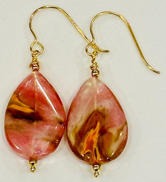 Cherry Quartz Earrings Drop Gold Pink Earrings Quartz Bohemian Earrings  Teardrop Earrings 2.25 inch Drop Earrings