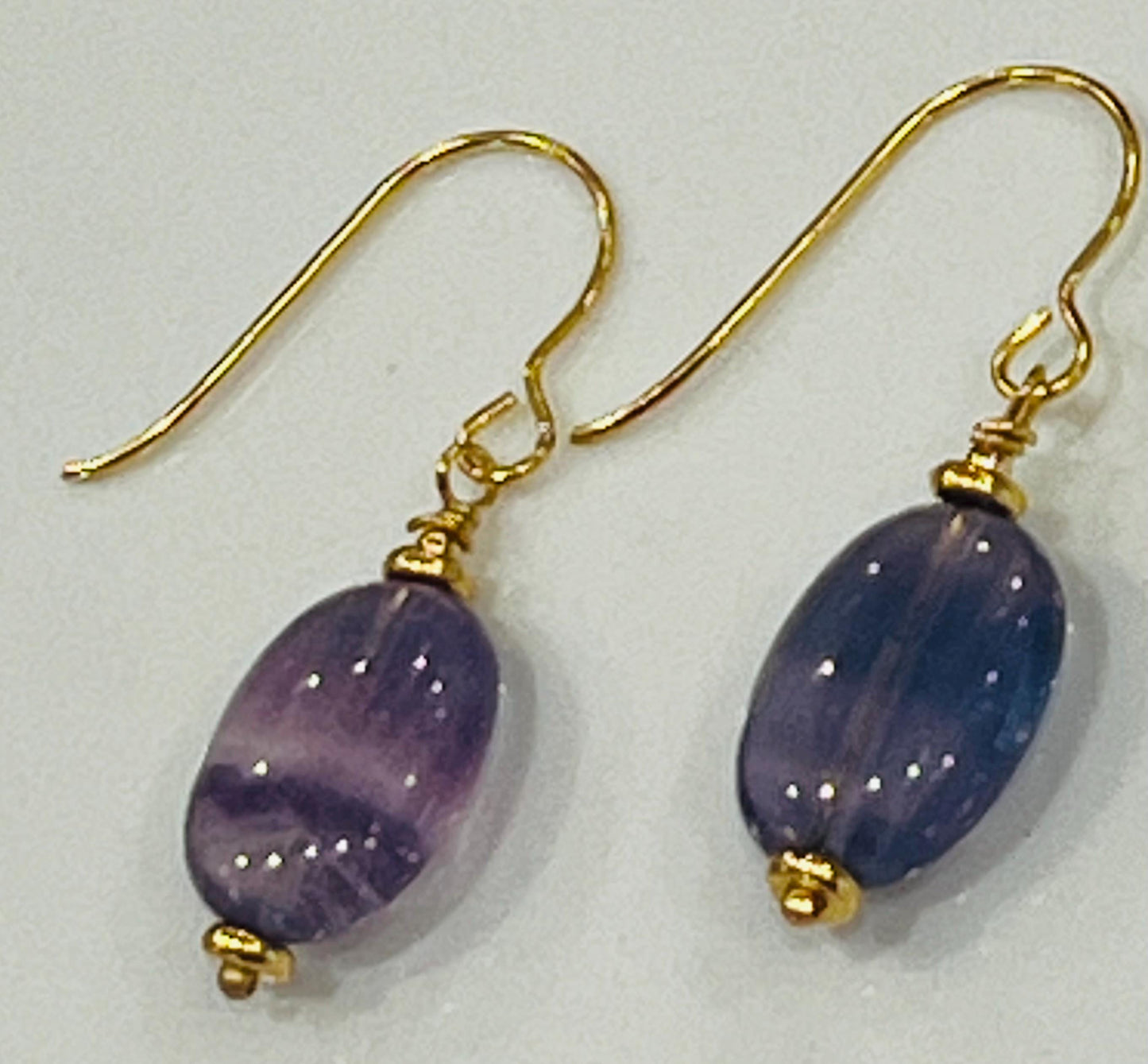 Fluorite Drop Earrings Purple Fluorite  Stones Beaded Boho Purple Fluorite Oval Earrings 1.5 inches in Length