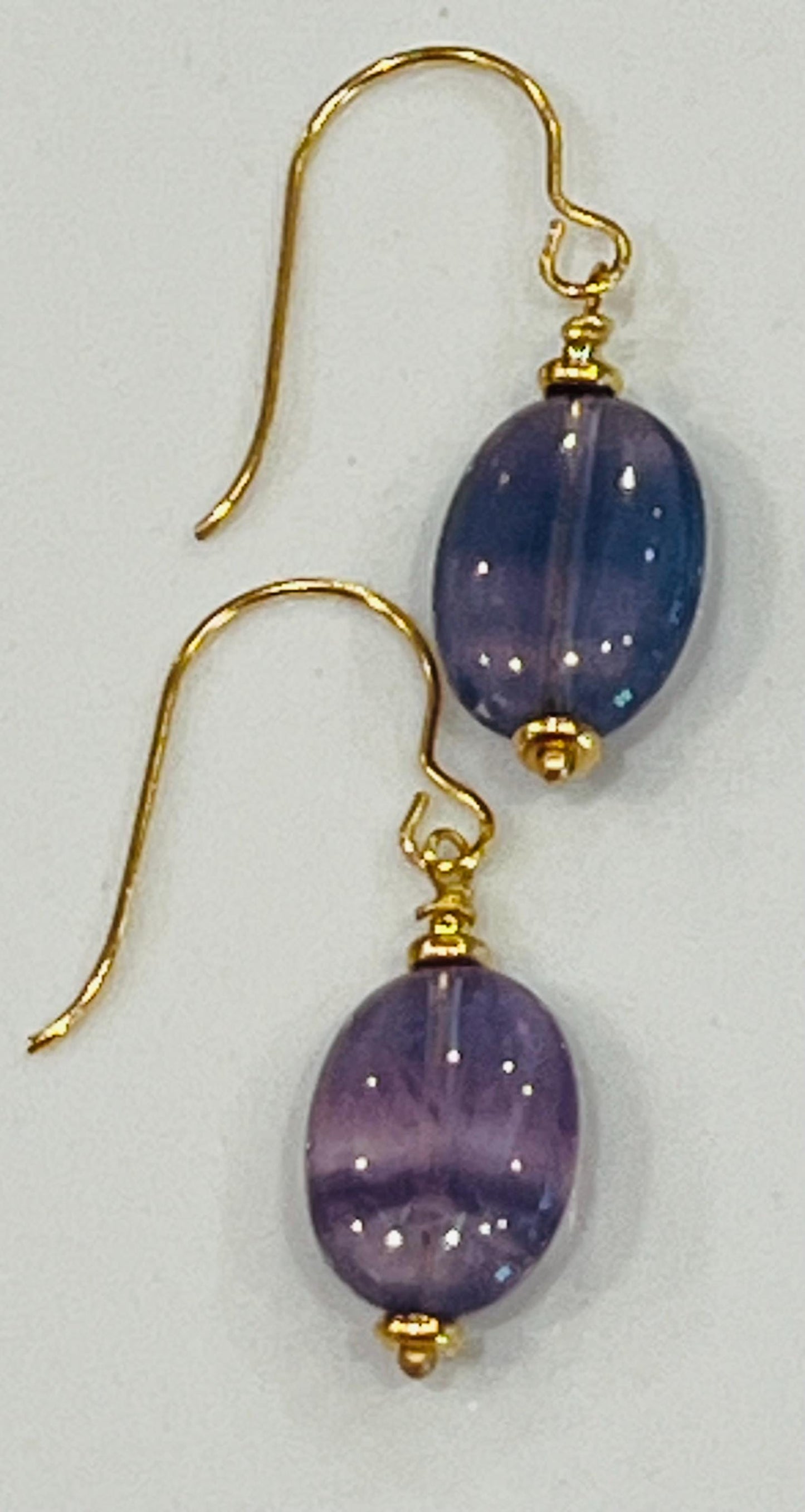 Fluorite Drop Earrings Purple Fluorite  Stones Beaded Boho Purple Fluorite Oval Earrings 1.5 inches in Length