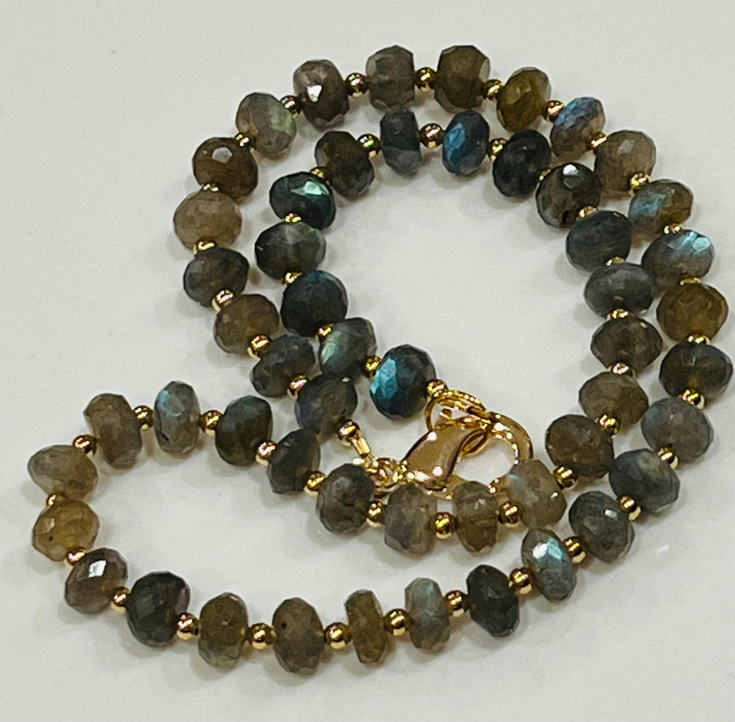Labradorite Beaded Necklace 18k Gold Filled Clasp/Accent Beads Semi-Precious Natural Gemstone Necklace Layering 8mm Rondelle Faceted Stones