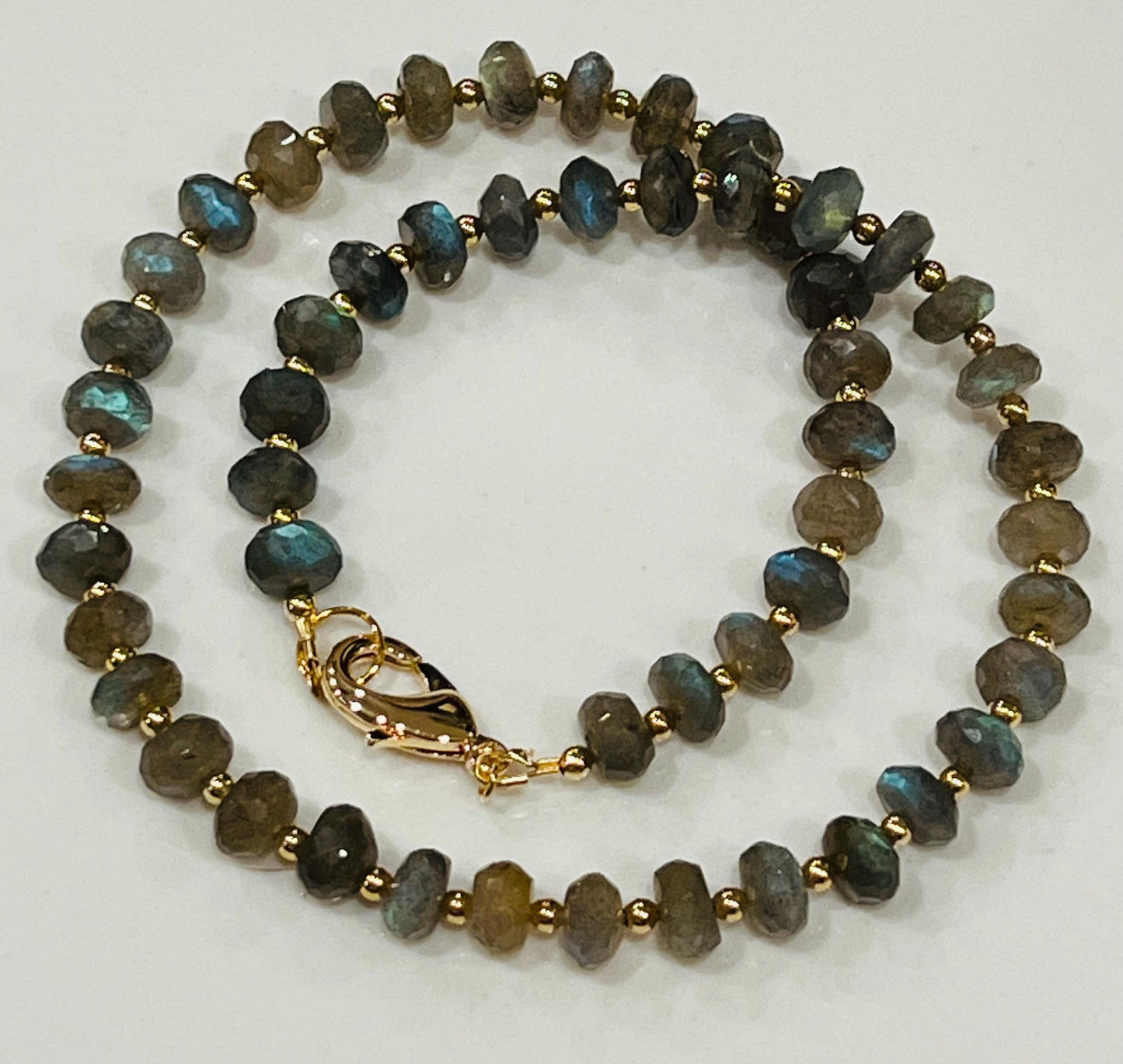 Labradorite Beaded Necklace 18k Gold Filled Clasp/Accent Beads Semi-Precious Natural Gemstone Necklace Layering 8mm Rondelle Faceted Stones