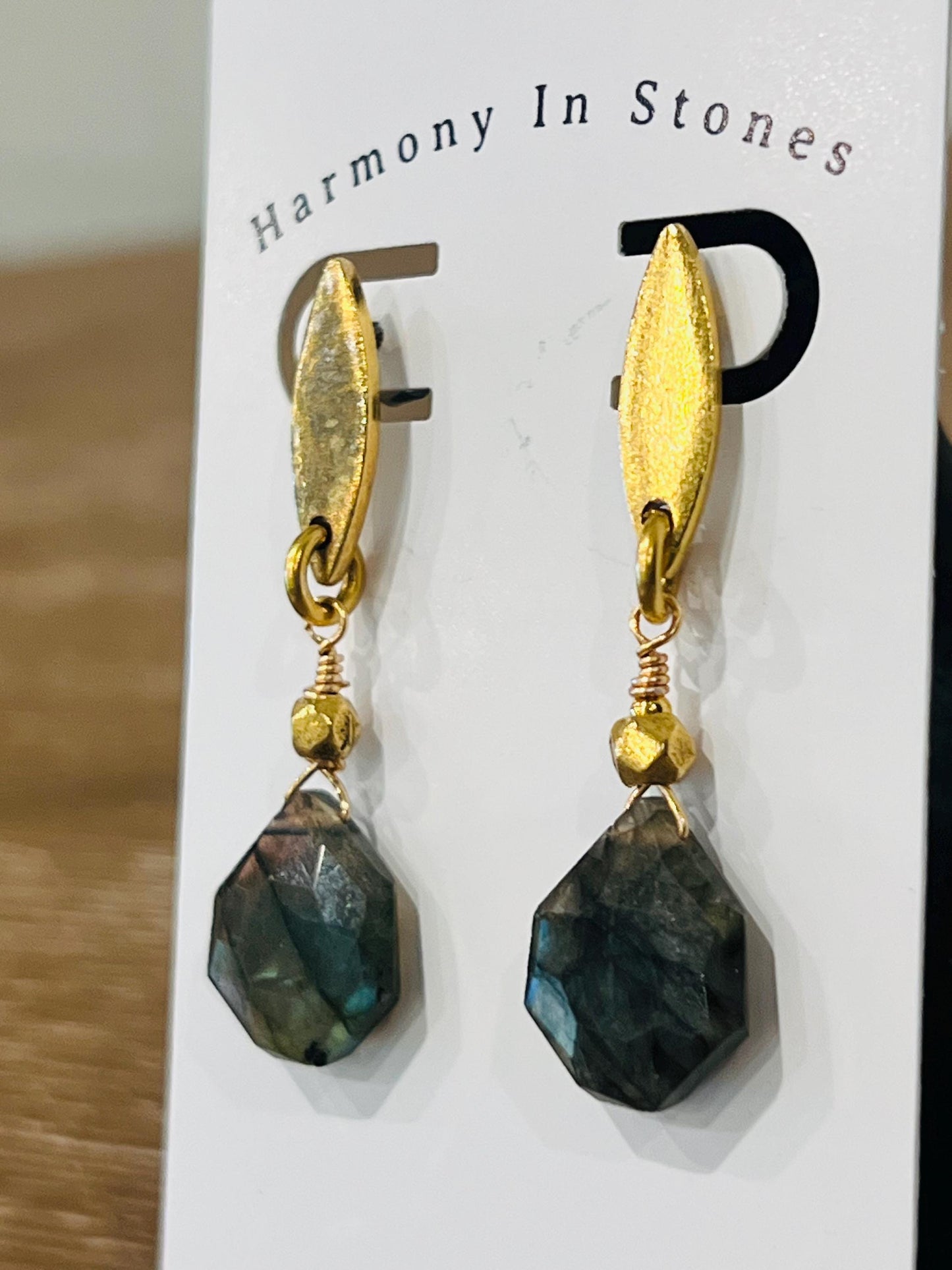 Labradorite Beaded Earrings Non-tarnish Gold Plated Pewter Post Drop Earrings Labradorite Faceted Stones Labradorite Drop Earrings 1.75in