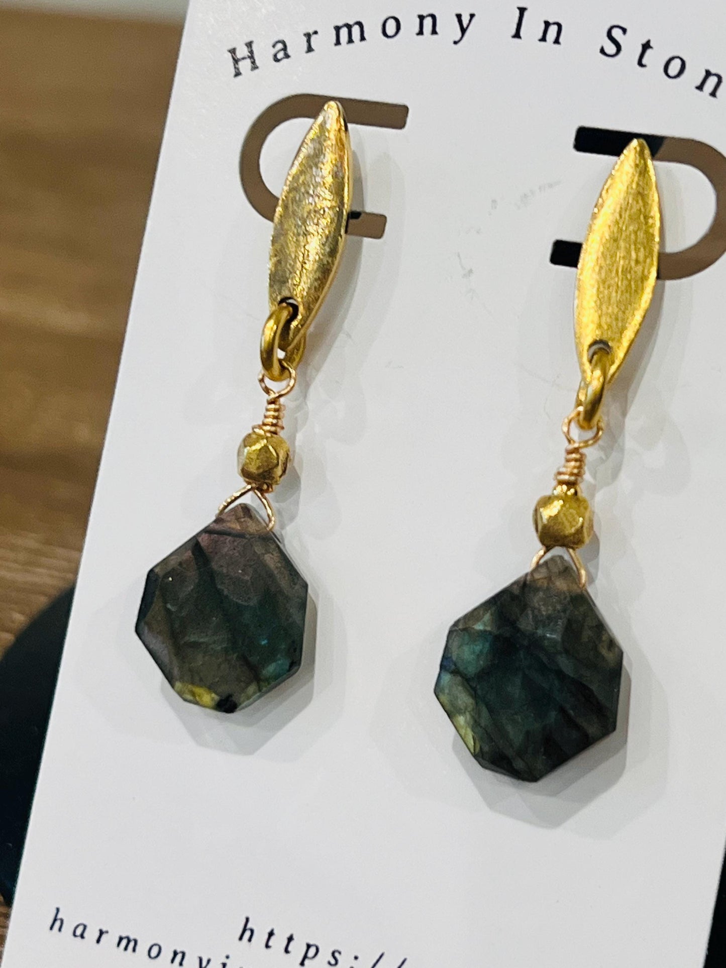 Labradorite Beaded Earrings Non-tarnish Gold Plated Pewter Post Drop Earrings Labradorite Faceted Stones Labradorite Drop Earrings 1.75in