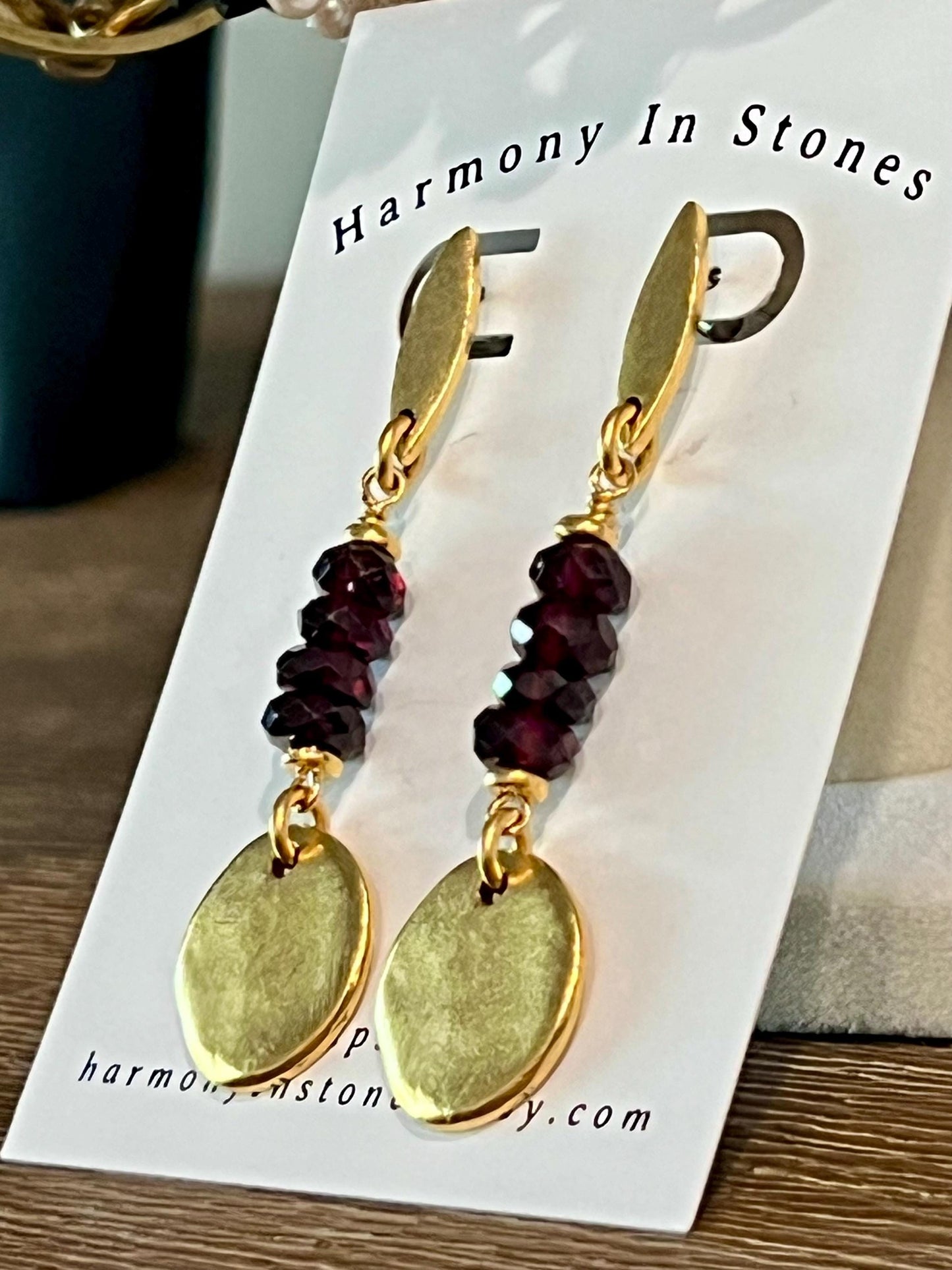 Garnet And Gold Coin Drop Earrings 2.5 inches in Length Non-Tarnish Gold Plated Pewter Coin Drops Bohemian Earrings Boho