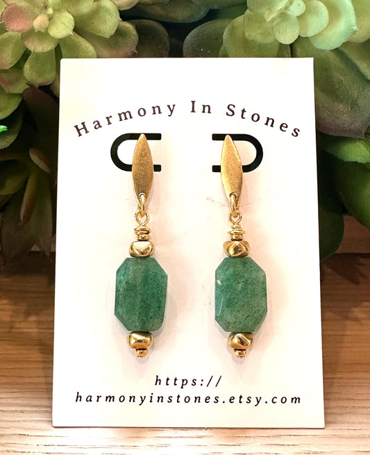 Green Strawberry Quartz Beaded Earrings Freshwater Pearl Earrings 2inch Gold Navette Post Drop Earrings Green Gold Earrings