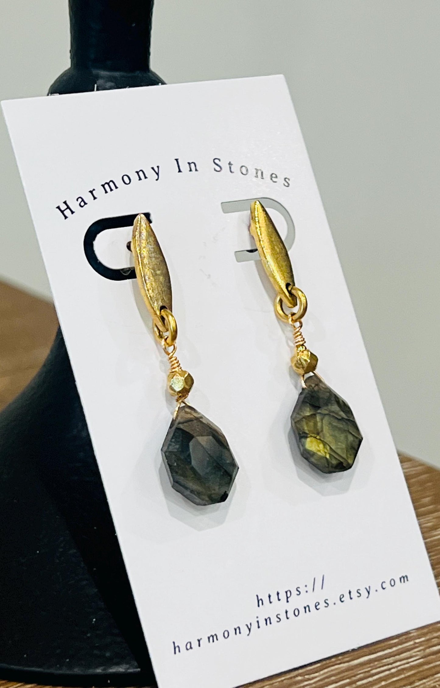 Labradorite Beaded Earrings Non-tarnish Gold Plated Pewter Post Drop Earrings Labradorite Faceted Stones Labradorite Drop Earrings 1.75in